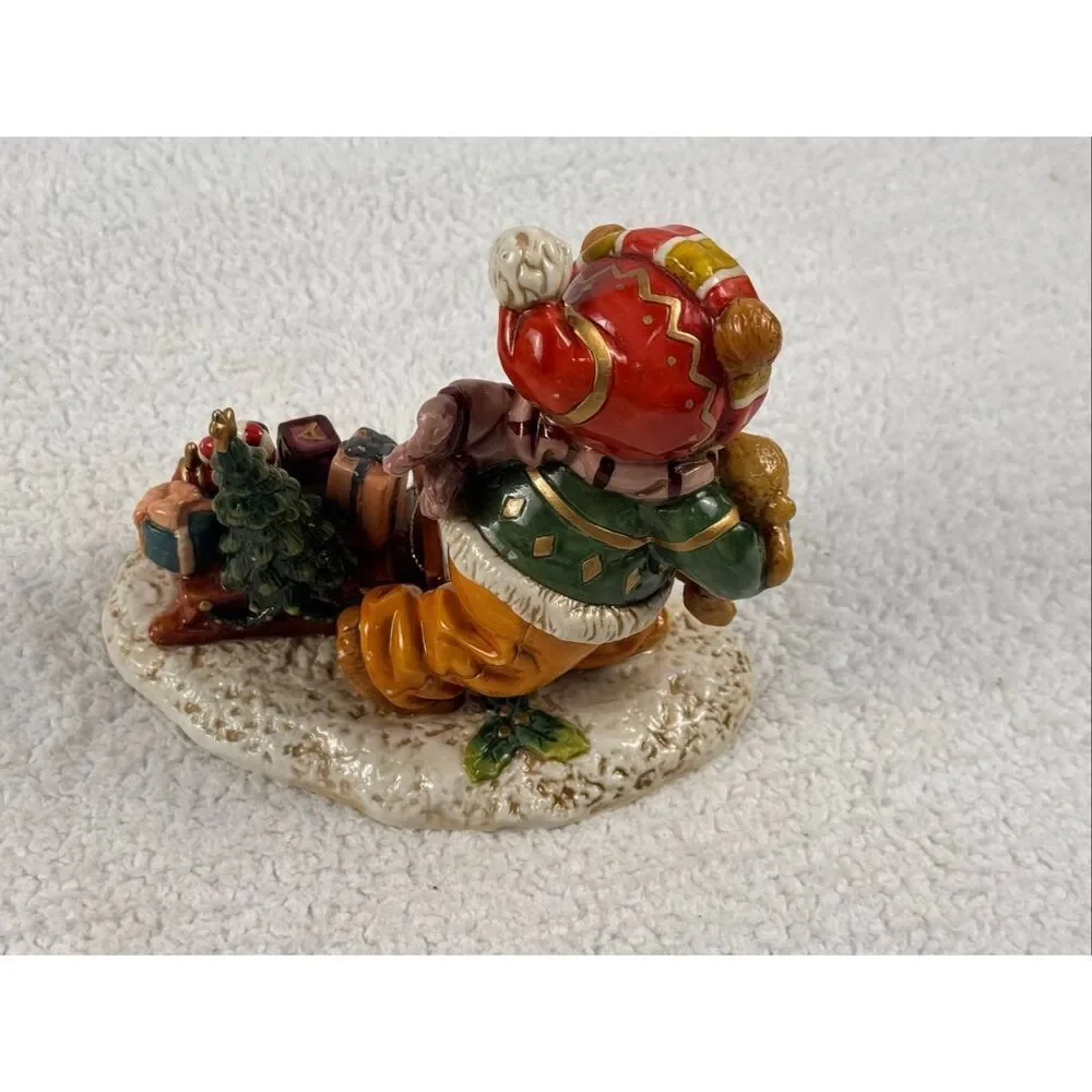 Christmas Teddy Bear Pulling Sled Porcelain Figure